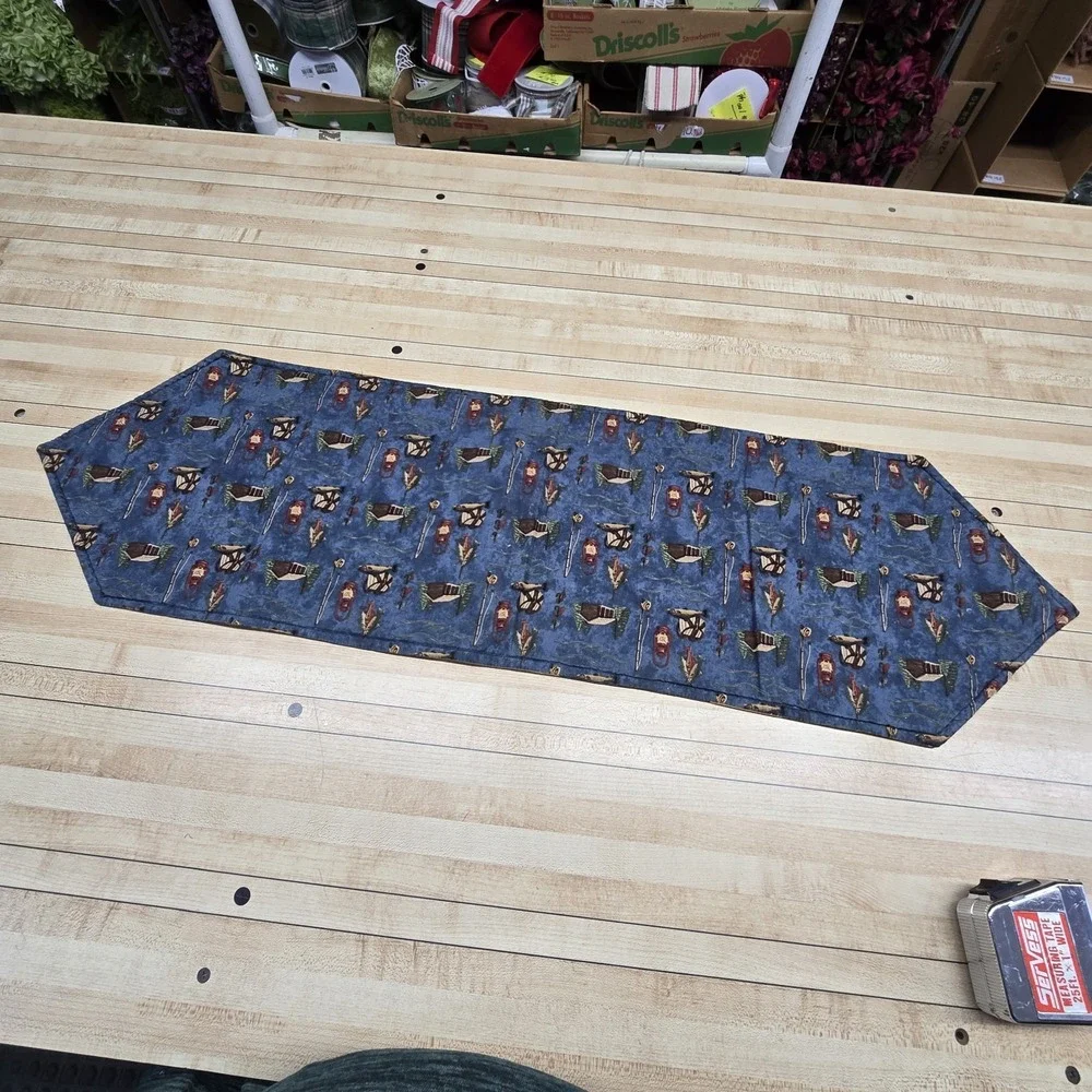 Vintage Handmade Quilted Table Runner Lodge Fishing Cabin‎ Moose Blue 11.5